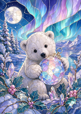 Stained Glass Polar Bear Christmas Ornament