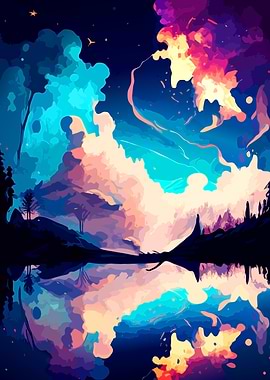 Vibrant Abstract Landscape Reflection