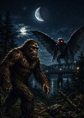 Bigfoot and Mothman at Night