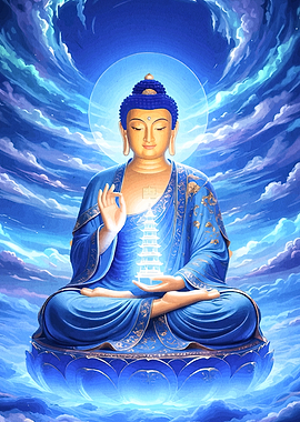 Radiant Blue Buddha Meditating