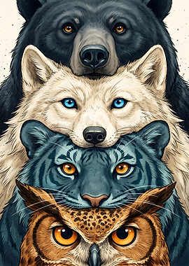 Stacked Animal Portraits Illustration