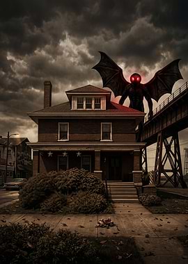 Mothman Lurking Over Suburban House