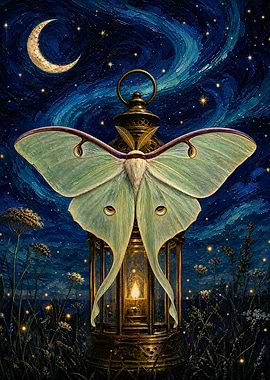 Luna Moth on Glowing Lantern