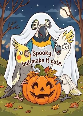 Cute Halloween Parrots with Pumpkin