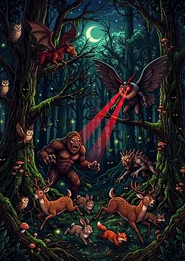 Cryptid Creatures in a Dark Forest