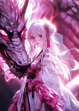 Anime Girl with Majestic Pink Dragon