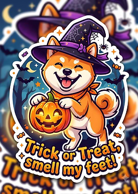Cute Shiba Inu Halloween Witch Sticker