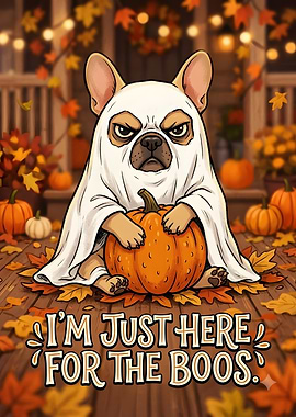 Grumpy French Bulldog Ghost Halloween Art