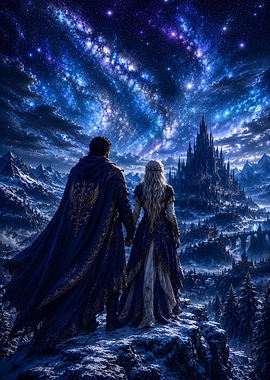 Royal Couple Overlooking Fantasy Kingdom