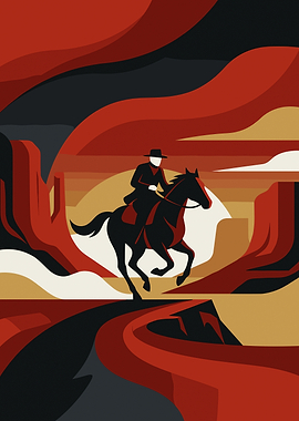 Minimalist Cowboy Riding Through Desert