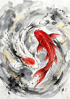 Red and White Koi Fish Yin-Yang