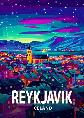 Vibrant Reykjavik Iceland Travel Poster
