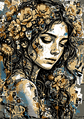 Urban Graffiti Portrait of Woman