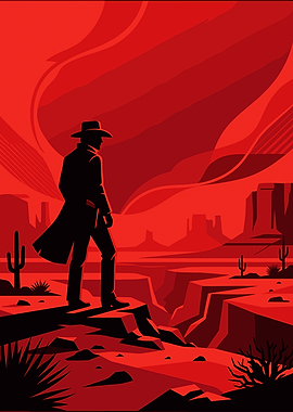 Lone Cowboy in Red Desert