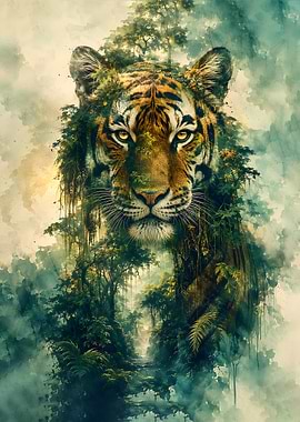 Jungle Sovereign Double Exposure Tiger