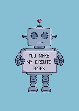 Cute Robot Holding Love Sign
