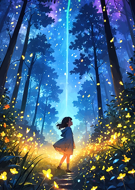 Girl in a Magical Glowing Forest