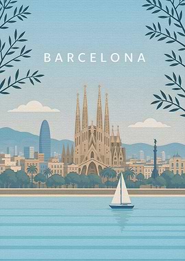 Barcelona Cityscape Travel Poster