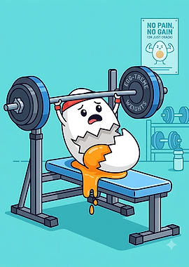 Funny Egg Lifting Weights Illustration