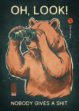 Bear Looking Through Binoculars Poster