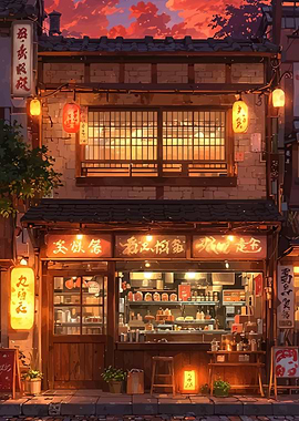 Cozy Japanese Izakaya at Sunset