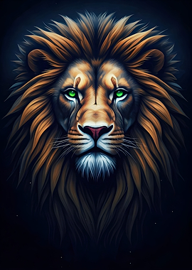 Majestic Lion Portrait with Green Eyes