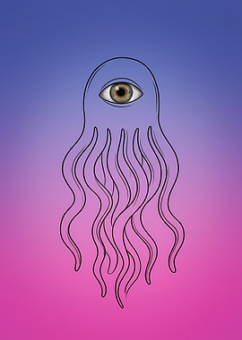 Surreal One-Eyed Jellyfish Illustration
