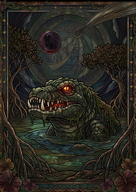 Stained Glass Swamp Crocodile Art