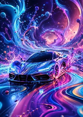 Futuristic Drift Car on Neon Fluid