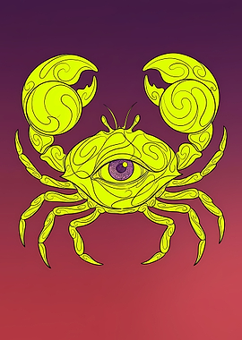 Surreal Neon Eye Crab Illustration