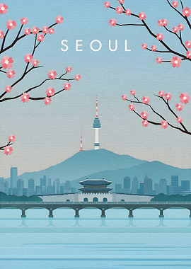 Seoul Cityscape Travel Poster