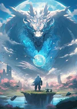Warrior Facing a Giant Dragon