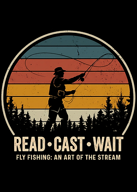 Vintage Fly Fishing Sunset Graphic