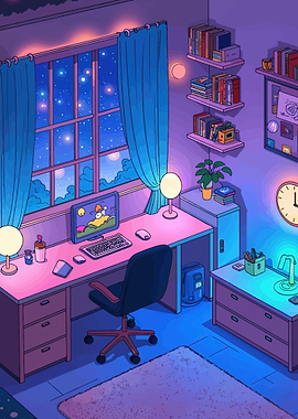 Cozy Nighttime Gaming Room Setup