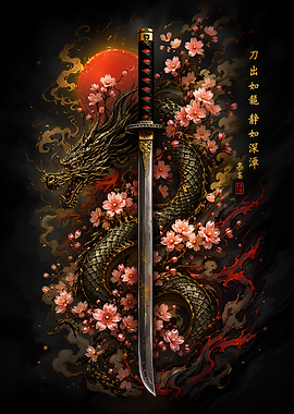 Katana Sword with Dragon and Sakura