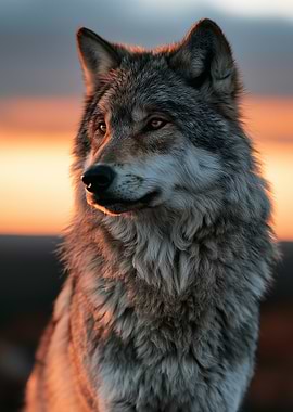 Majestic Wolf at Sunset Portrait