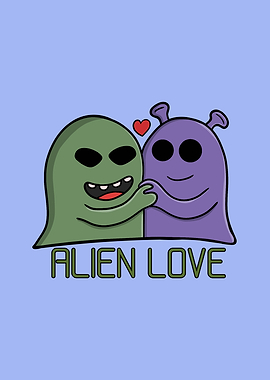 Cute Alien Love Cartoon Illustration