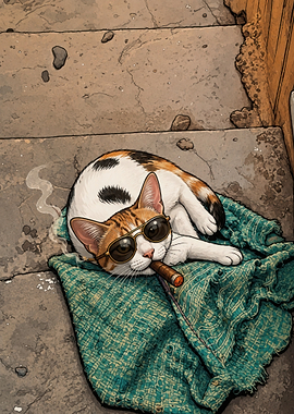Cool Cat with Cigar and Sunglasses