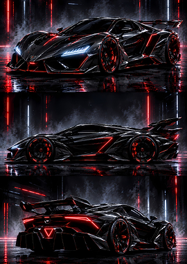 Futuristic Black and Red Supercar