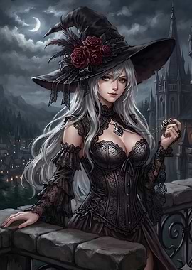 Elegant Gothic Witch at Night