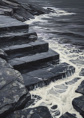 Wet Slate Shelves and Pale Sea Foam