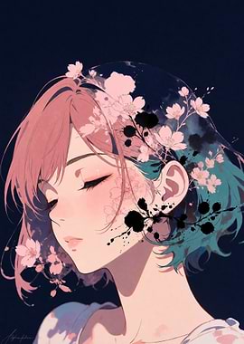 Anime Girl with Cherry Blossoms