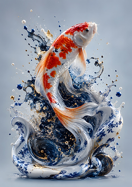 Dragon Koi Leaping Porcelain Waves