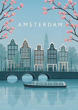 Amsterdam Canal Travel Poster