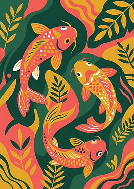 Stylized Koi Fish Pond Illustration