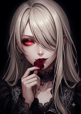 Gothic Anime Girl with Red Eyes
