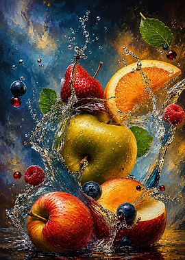 Vibrant Fruit Splash Artistic Composition