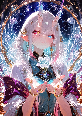 Ethereal Horned Maiden with White Rose