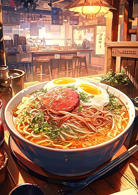 Delicious Ramen Bowl in Cozy Diner