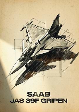 SAAB JAS 39F Gripen Blueprint Poster